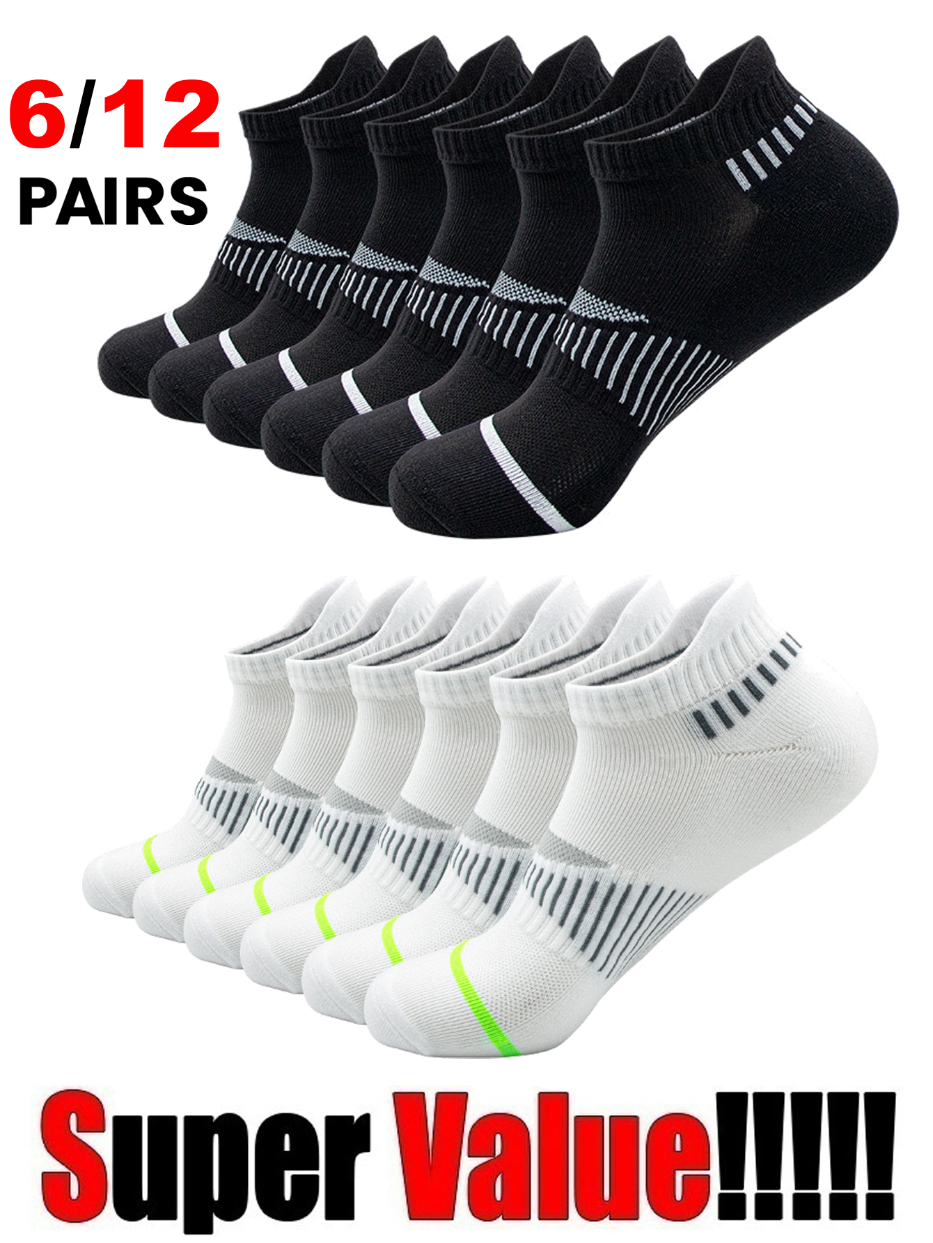Outdoor Sports Activities - 6/12Pairs Classic Crew White Men's Socks